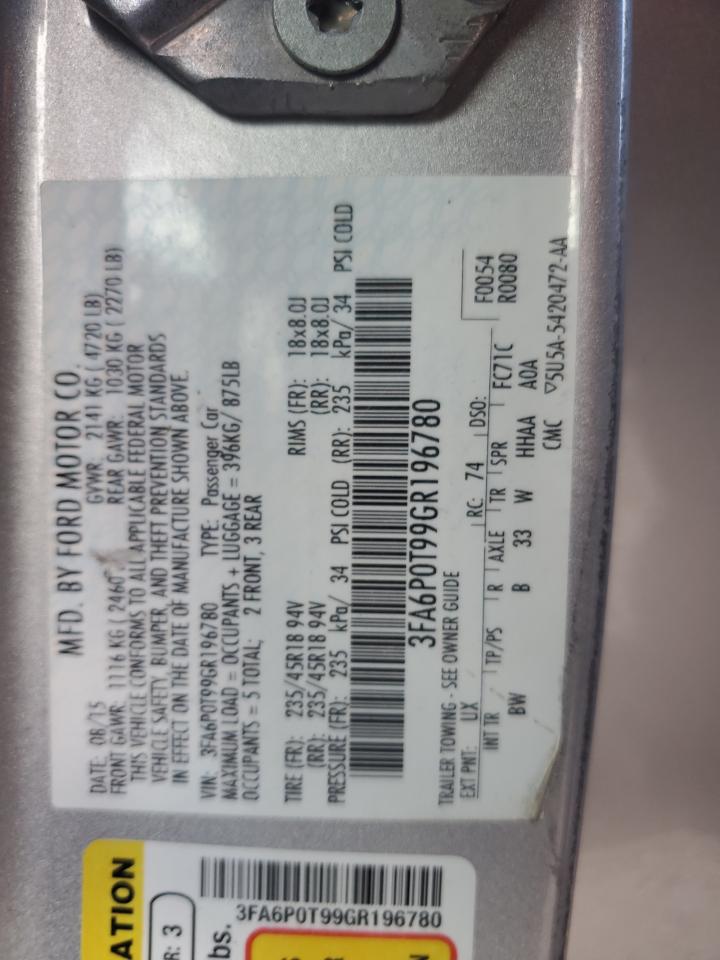 2016 Ford Fusion Se VIN: 3FA6P0T99GR196780 Lot: 86692975