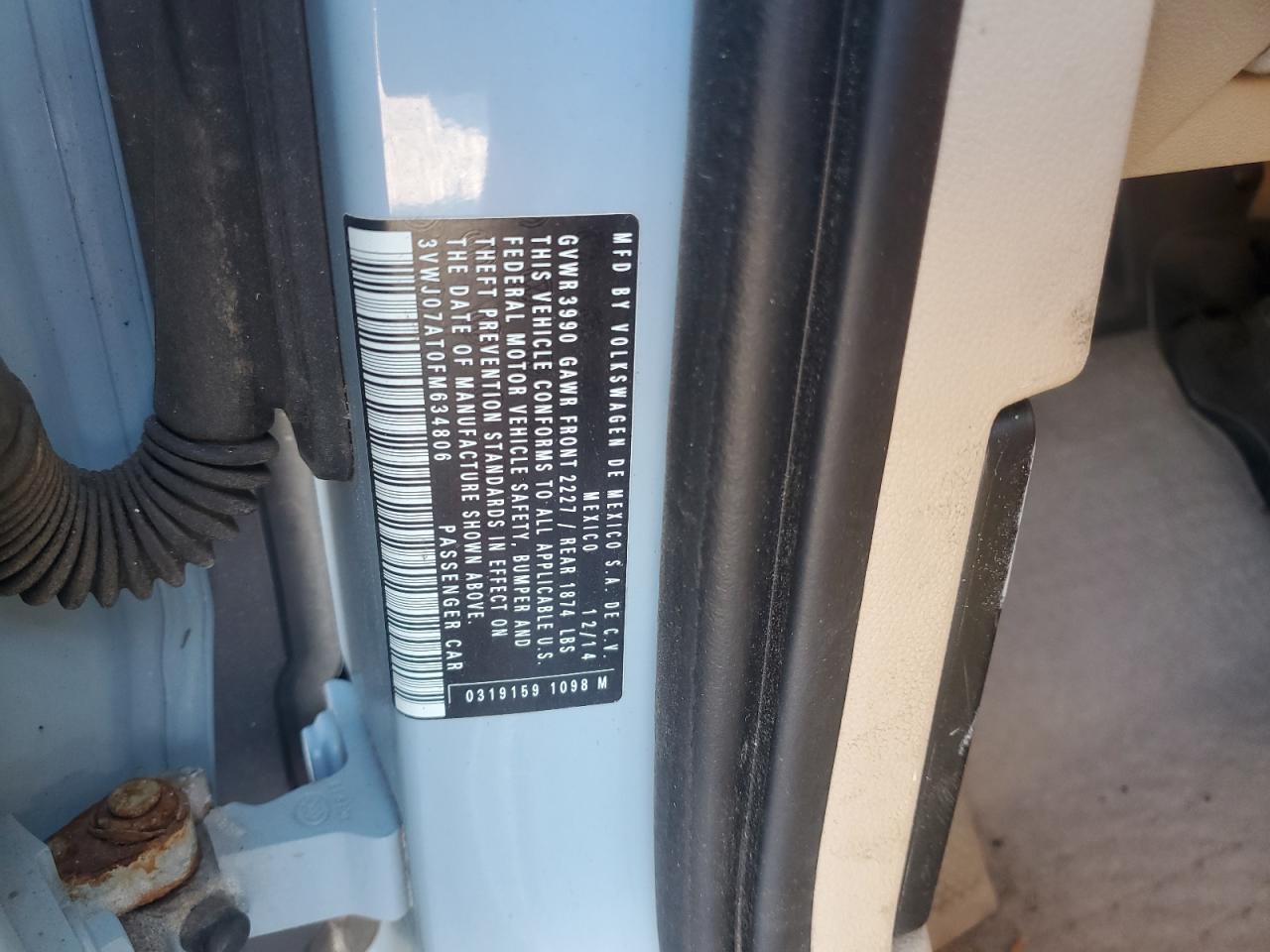 2015 Volkswagen Beetle 1.8T VIN: 3VWJ07AT0FM634806 Lot: 82519985