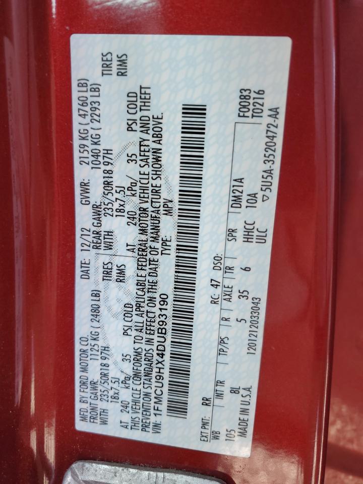 2013 Ford Escape Sel VIN: 1FMCU9HX4DUB93190 Lot: 90455965