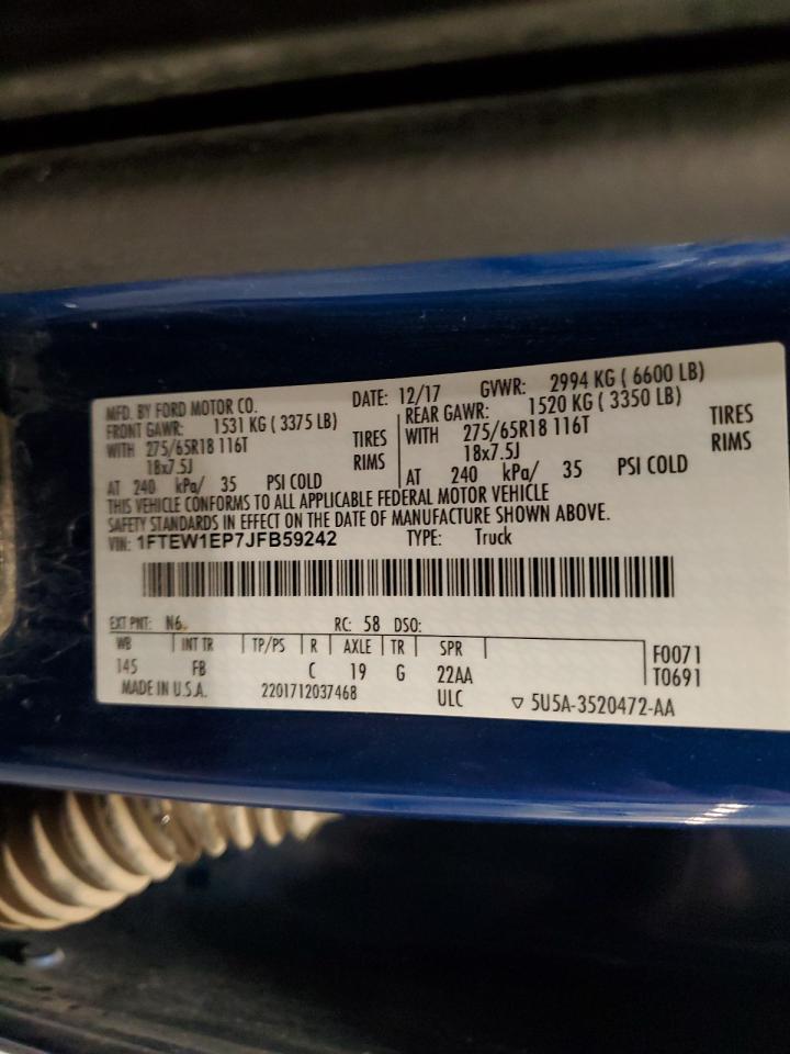 2018 Ford F150 Supercrew VIN: 1FTEW1EP7JFB59242 Lot: 82526395