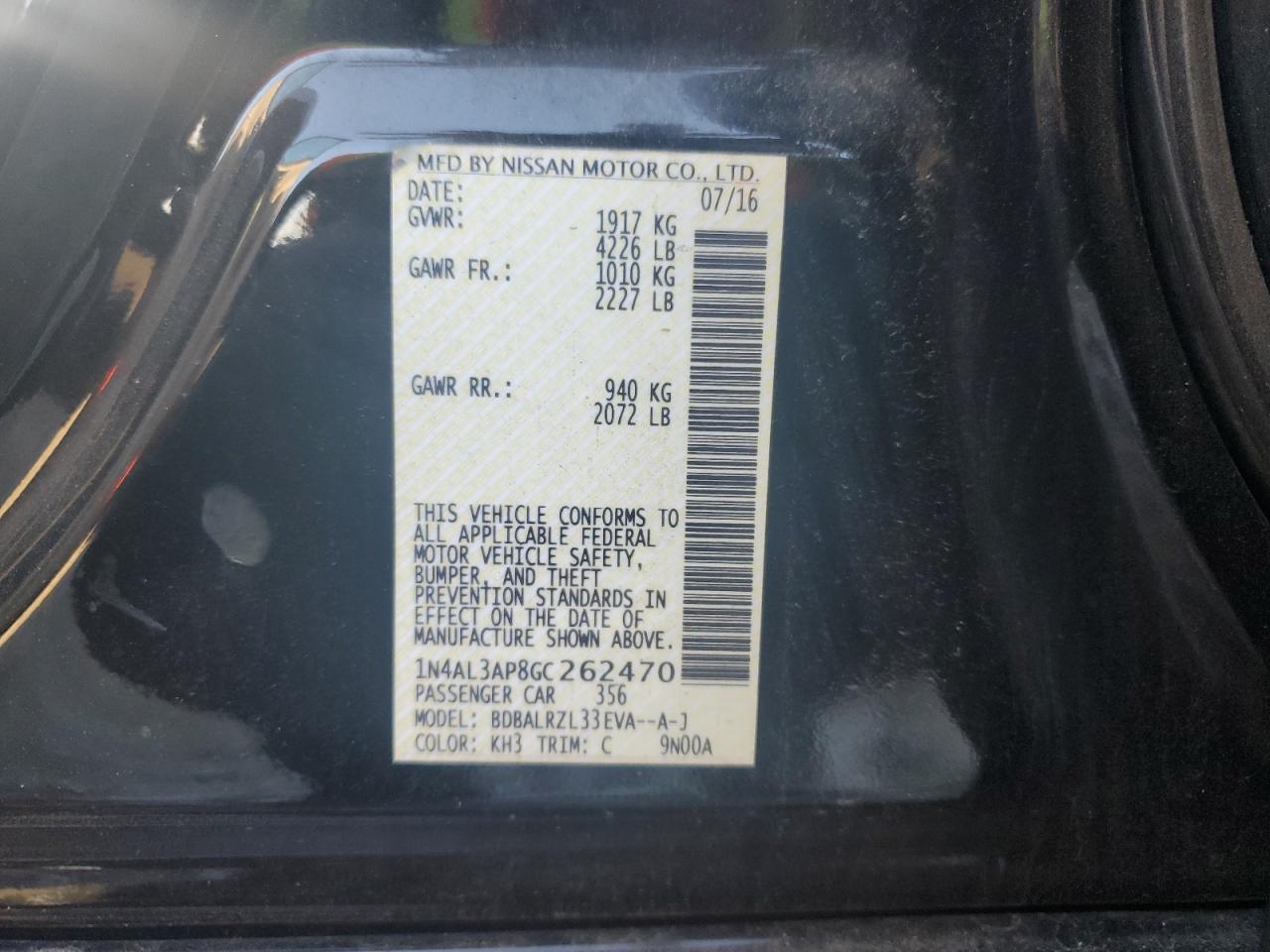 2016 Nissan Altima 2.5 VIN: 1N4AL3AP8GC262470 Lot: 85712295