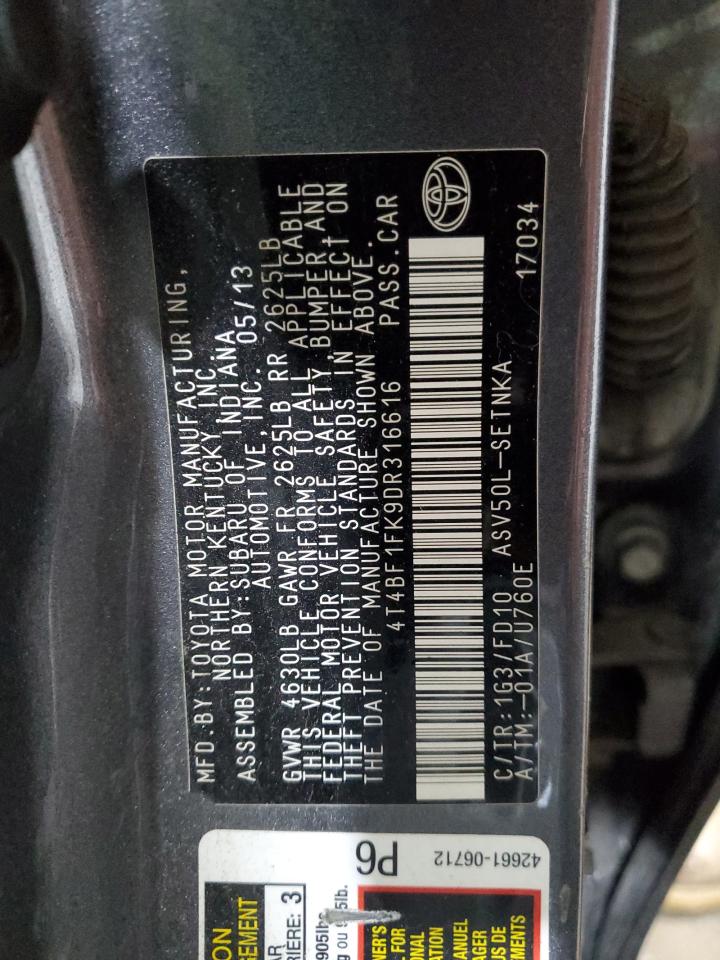 2013 Toyota Camry L VIN: 4T4BF1FK9DR316616 Lot: 85530625