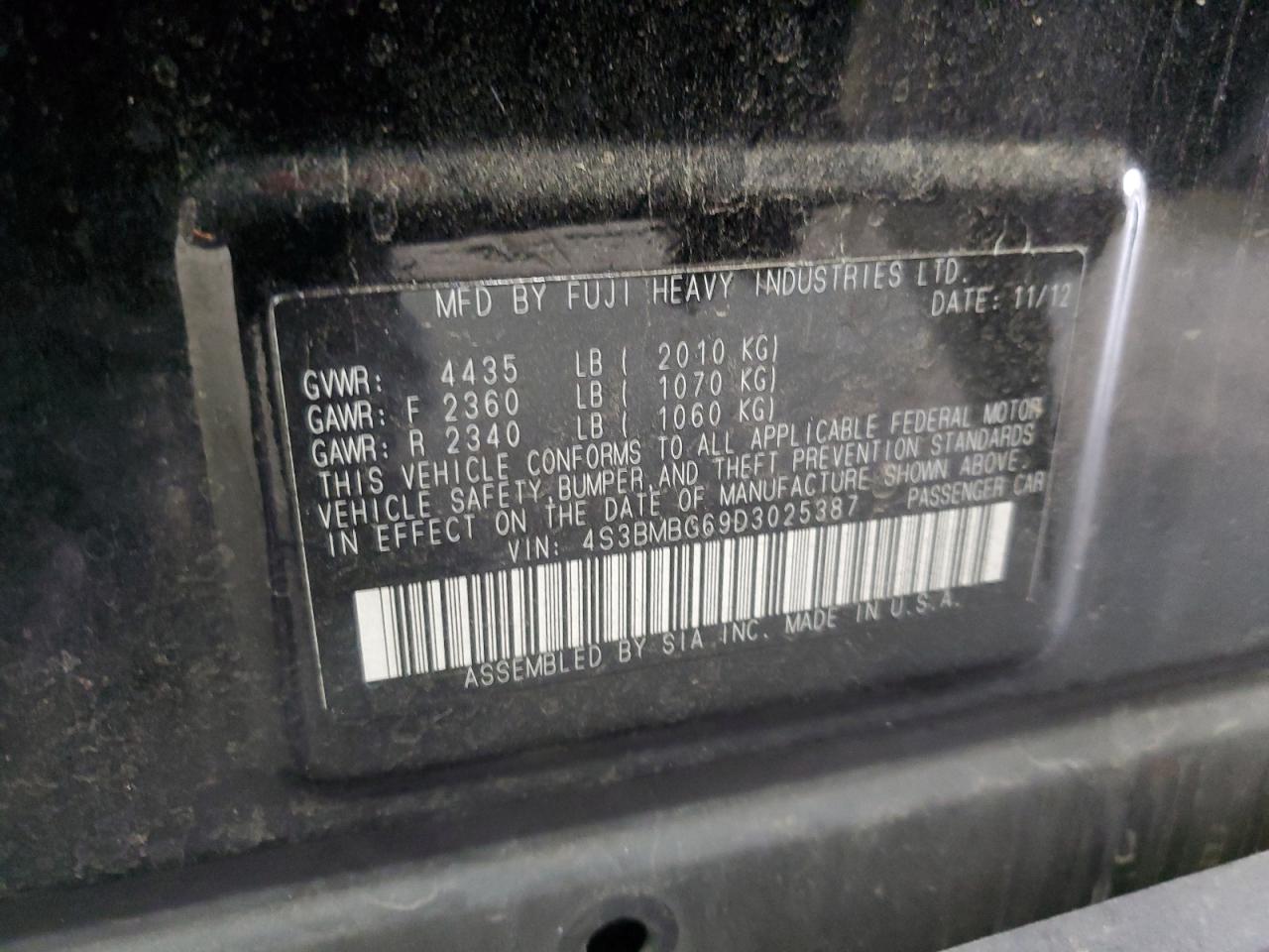 2013 Subaru Legacy 2.5I Premium VIN: 4S3BMBG69D3025387 Lot: 81899045