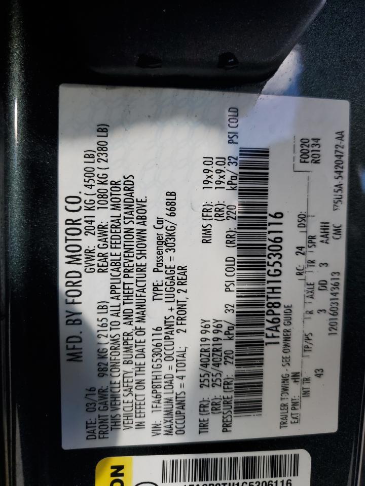 2016 Ford Mustang VIN: 1FA6P8TH1G5306116 Lot: 90344055