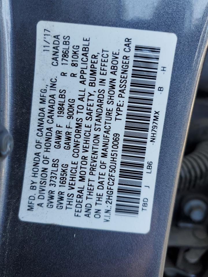 2018 Honda Civic Lx VIN: 2HGFC2F50JH510069 Lot: 85569155