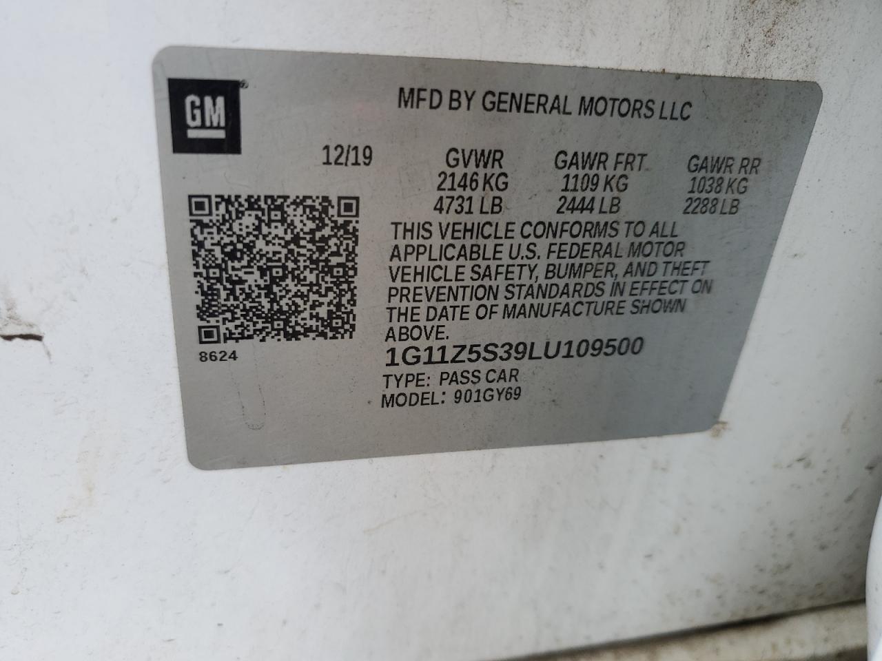 2020 Chevrolet Impala Lt VIN: 1G11Z5S39LU109500 Lot: 82281845