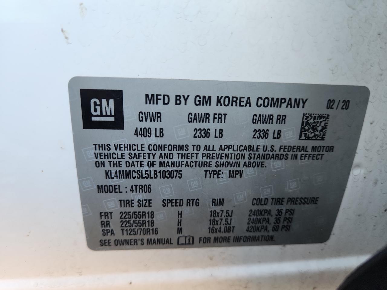 2020 Buick Encore Gx Preferred VIN: KL4MMCSL5LB103075 Lot: 86268295