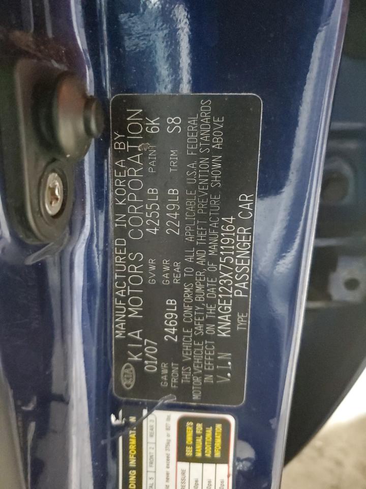 2007 Kia Optima Lx VIN: KNAGE123X75119164 Lot: 87058185