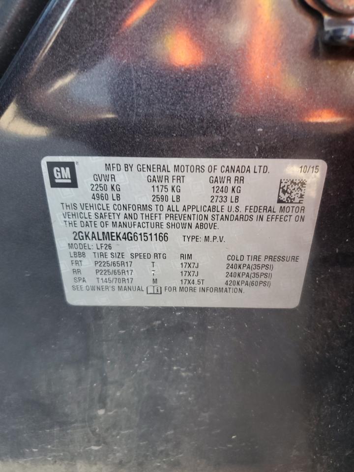 2016 GMC Terrain Sle VIN: 2GKALMEK4G6151166 Lot: 81986995