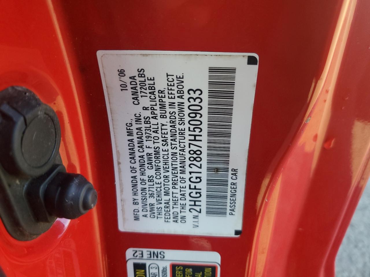 2007 Honda Civic Ex VIN: 2HGFG12887H509033 Lot: 85682045