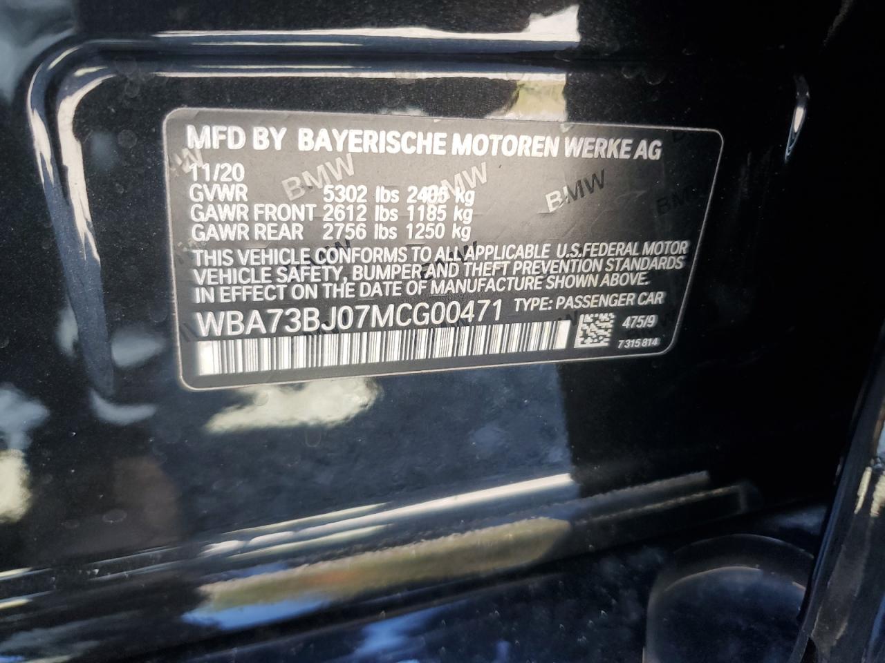 2021 BMW 540 Xi VIN: WBA73BJ07MCG00471 Lot: 86493545