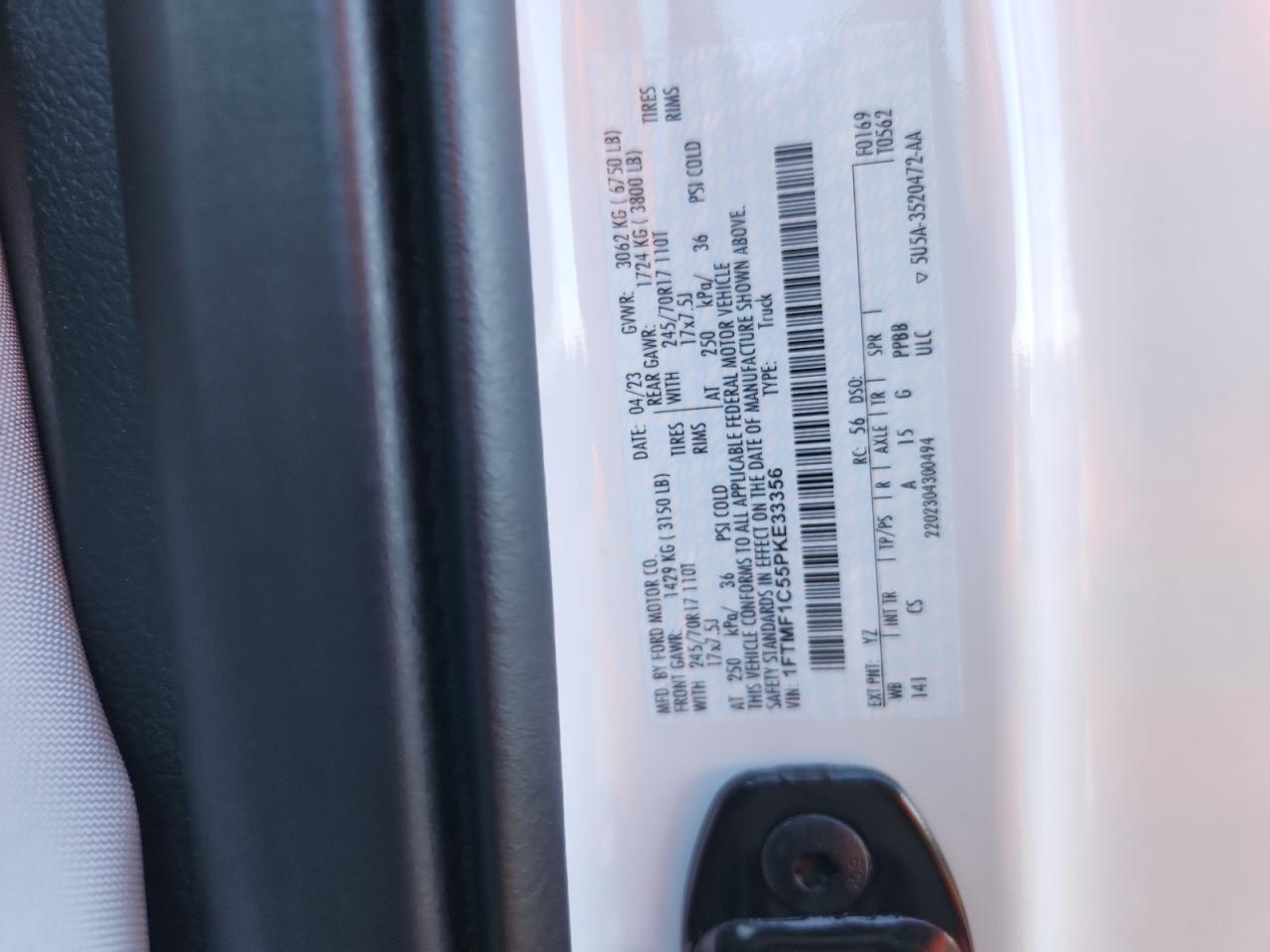 2023 Ford F150 VIN: 1FTMF1C55PKE33356 Lot: 82404845