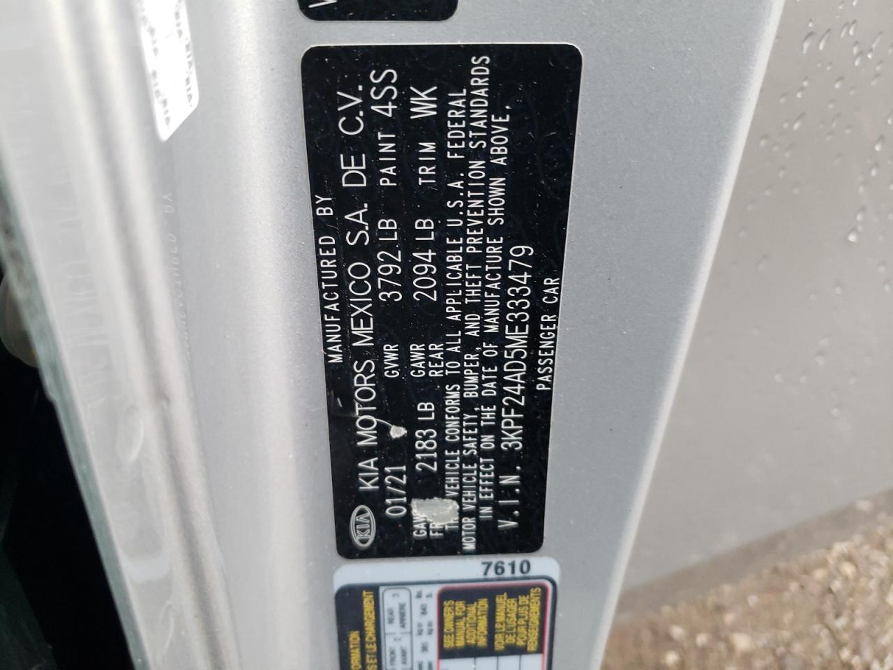 2021 Kia Forte Fe VIN: 3KPF24AD5ME333479 Lot: 85652695