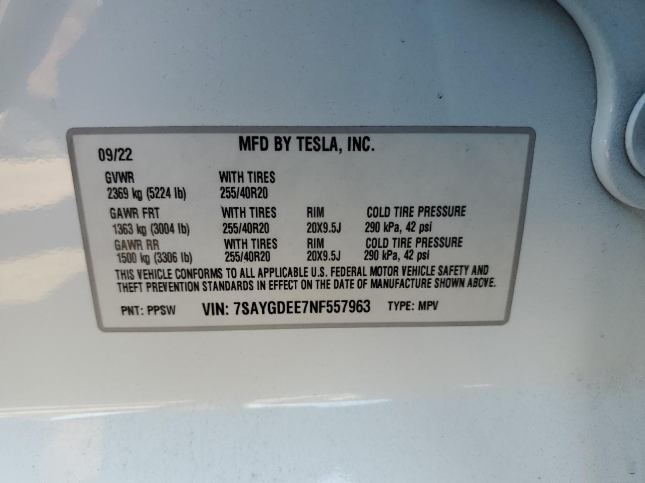 2022 Tesla Model Y VIN: 7SAYGDEE7NF557963 Lot: 87378985