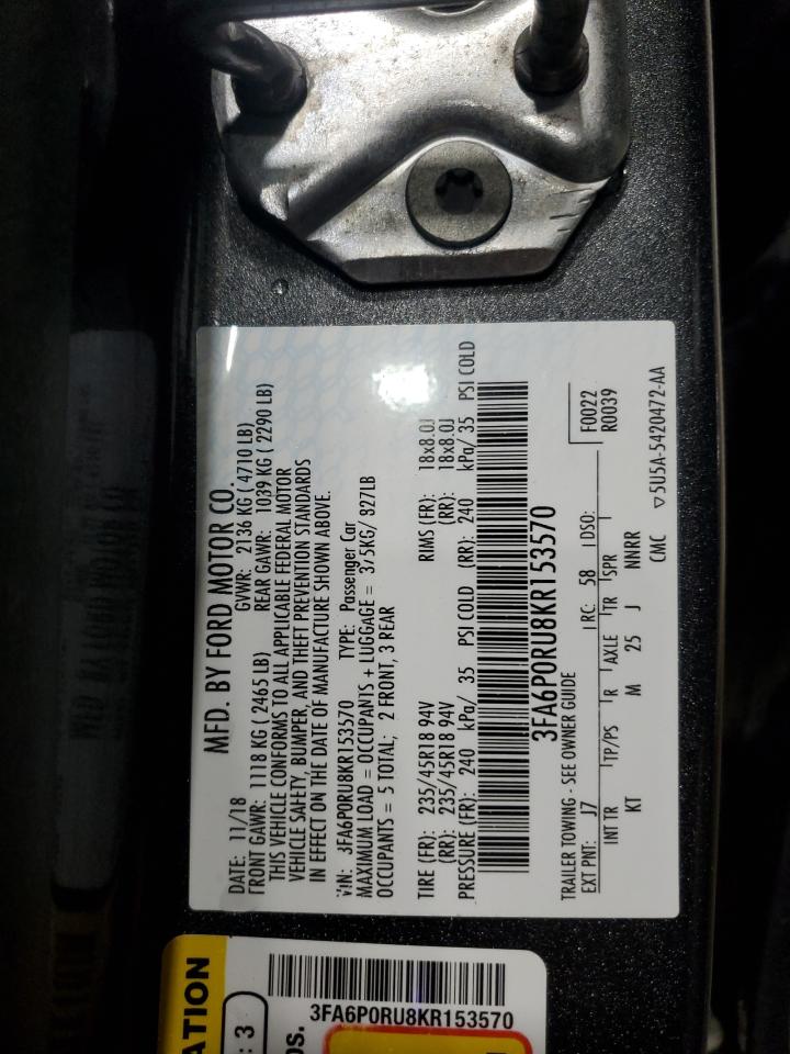 2019 Ford Fusion Titanium VIN: 3FA6P0RU8KR153570 Lot: 85685725