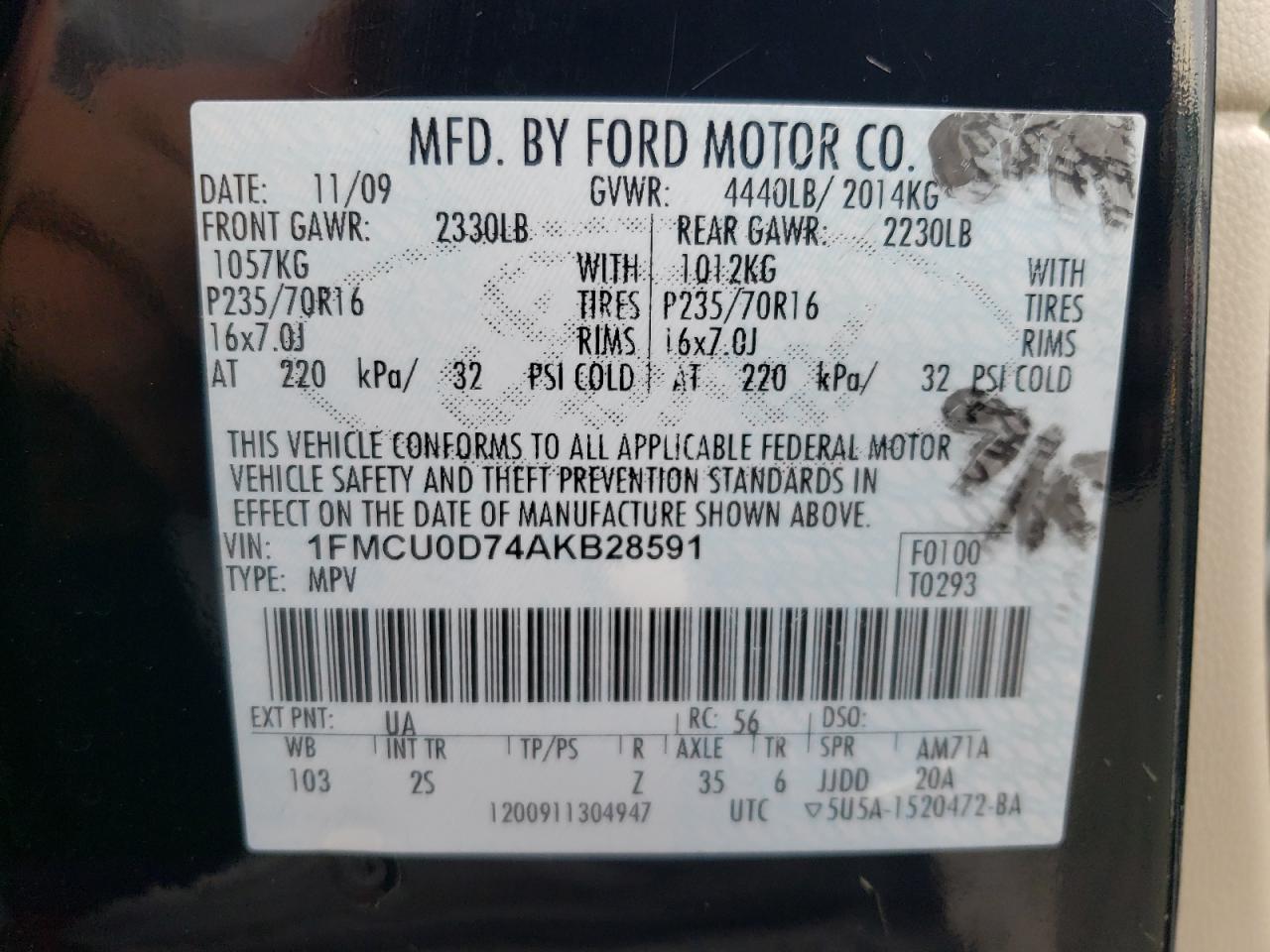 2010 Ford Escape Xlt VIN: 1FMCU0D74AKB28591 Lot: 85745475