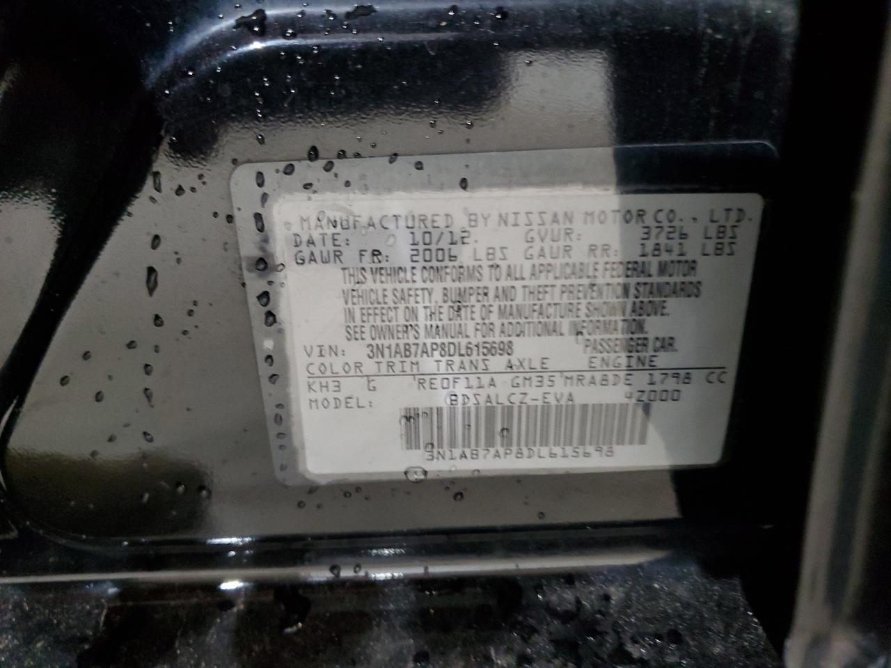 2013 Nissan Sentra S VIN: 3N1AB7AP8DL615698 Lot: 84594635