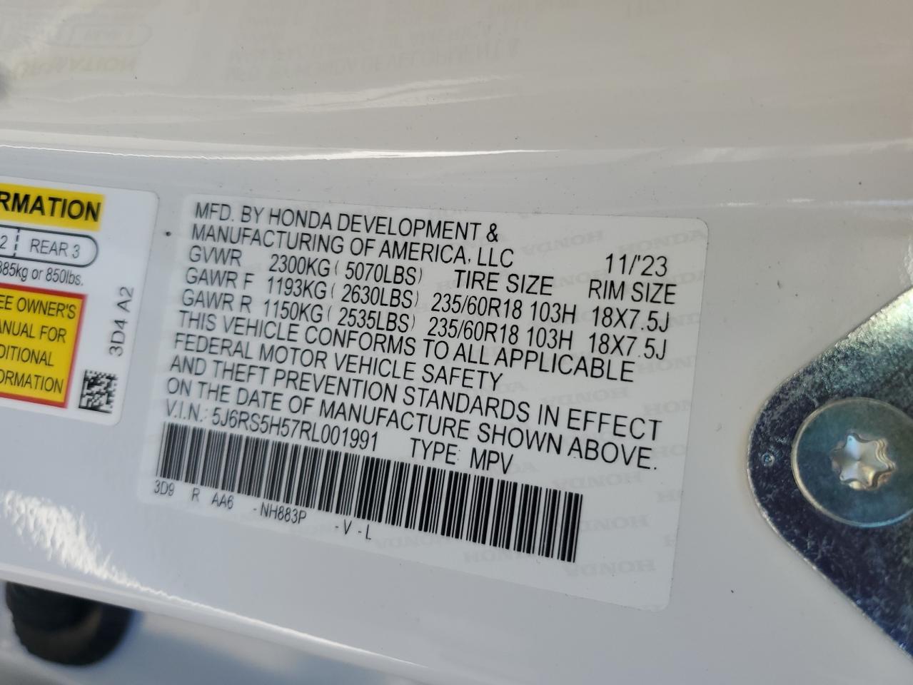 2024 Honda Cr-V Sport VIN: 5J6RS5H57RL001991 Lot: 82612835
