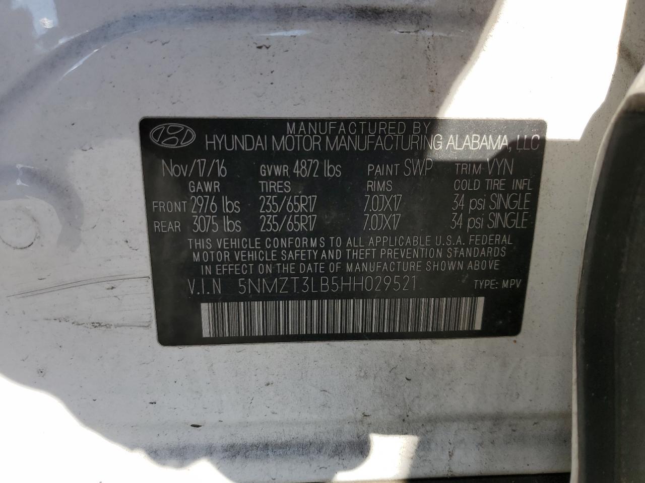 2017 Hyundai Santa Fe Sport VIN: 5NMZT3LB5HH029521 Lot: 90811675