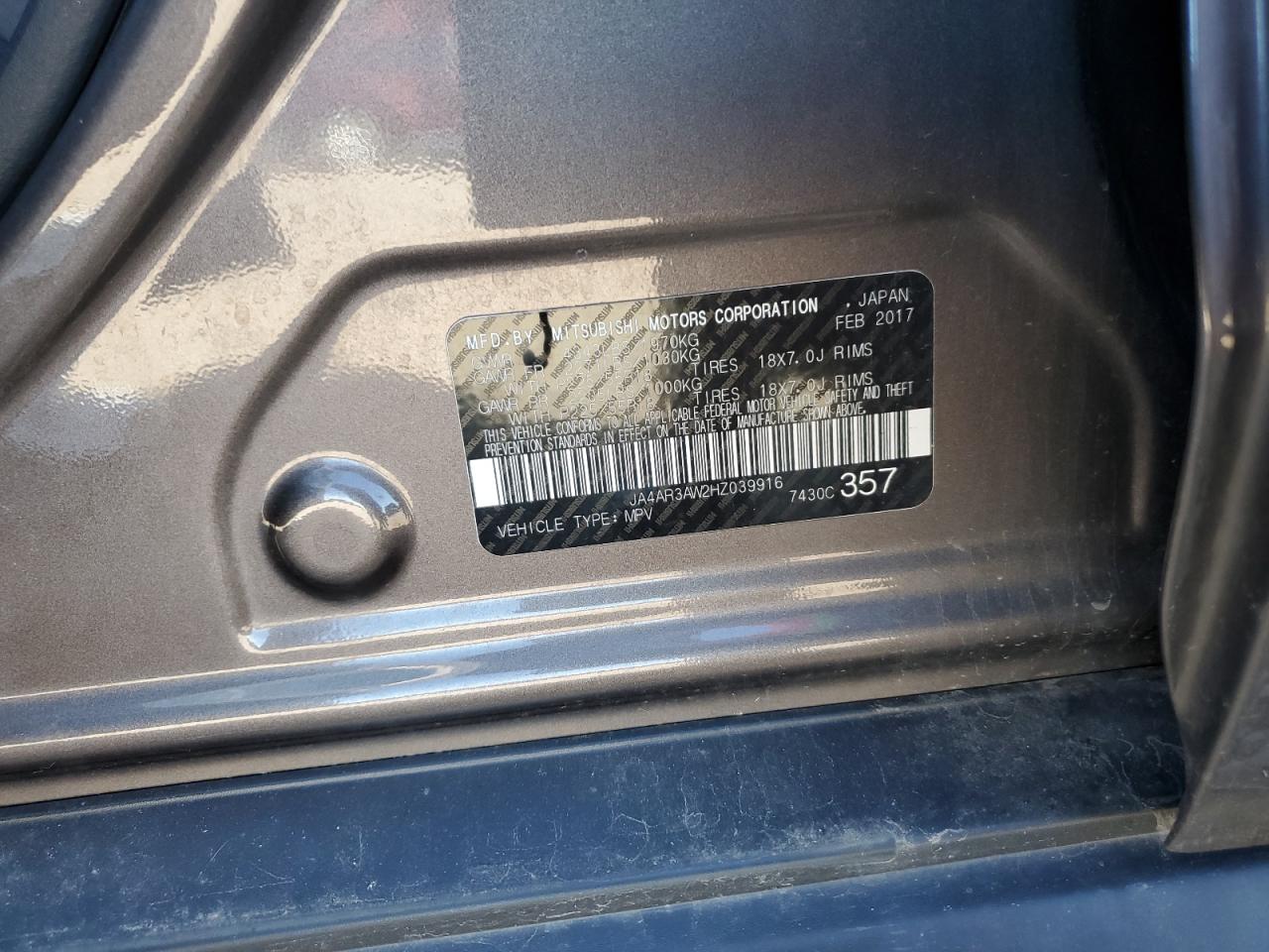 2017 Mitsubishi Outlander Sport Es VIN: JA4AR3AW2HZ039916 Lot: 81997515