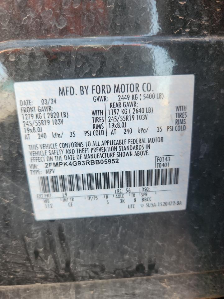 2024 Ford Edge Se VIN: 2FMPK4G93RBB05952 Lot: 86830415