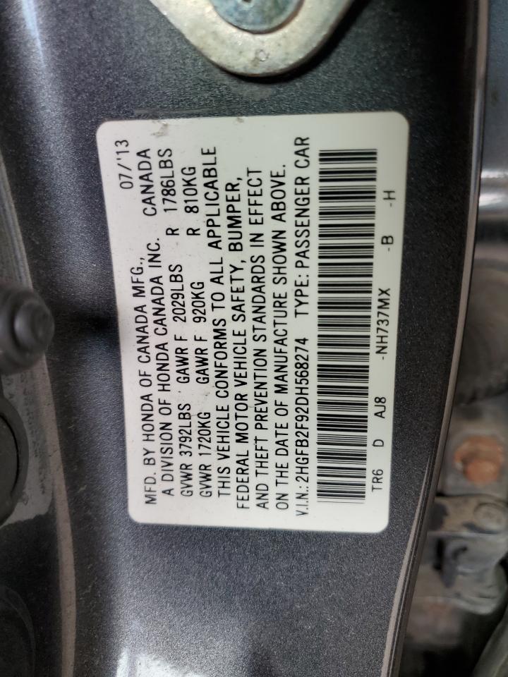 2013 Honda Civic Exl VIN: 2HGFB2F92DH568274 Lot: 82267695