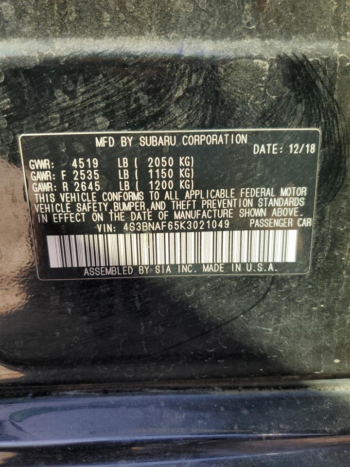 2019 Subaru Legacy 2.5I Premium VIN: 4S3BNAF65K3021049 Lot: 89741045