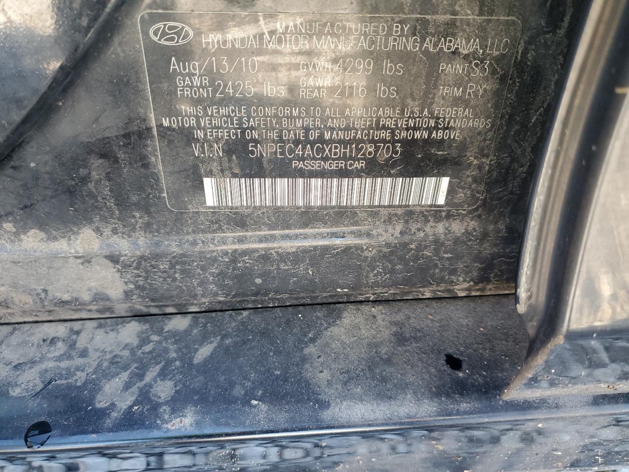 2011 Hyundai Sonata Se VIN: 5NPEC4ACXBH128703 Lot: 86429995
