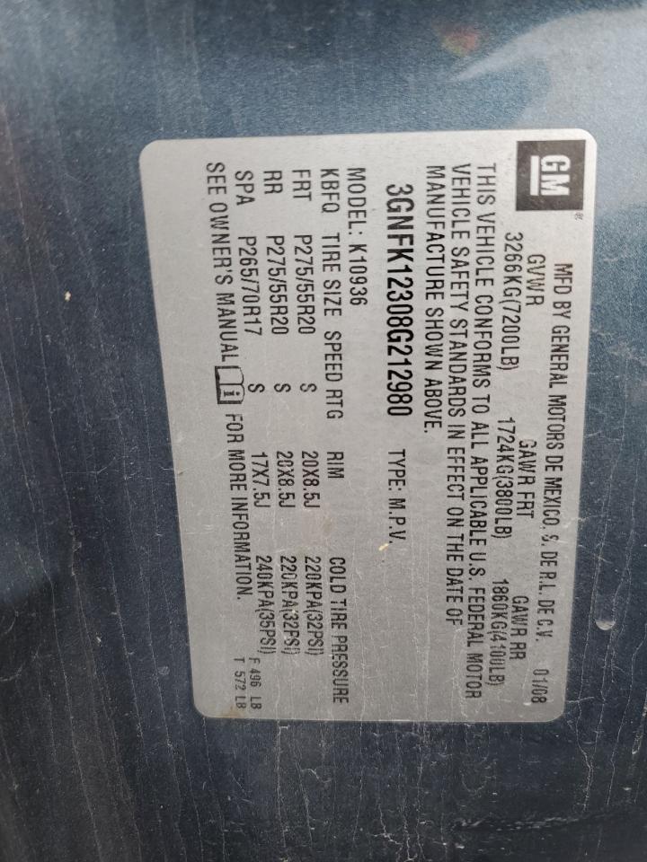 2008 Chevrolet Avalanche K1500 VIN: 3GNFK12308G212980 Lot: 89806745