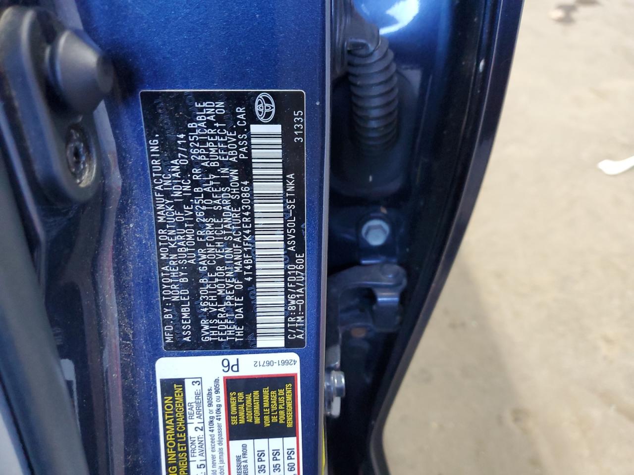 2014 Toyota Camry L VIN: 4T4BF1FK4ER430864 Lot: 82240465