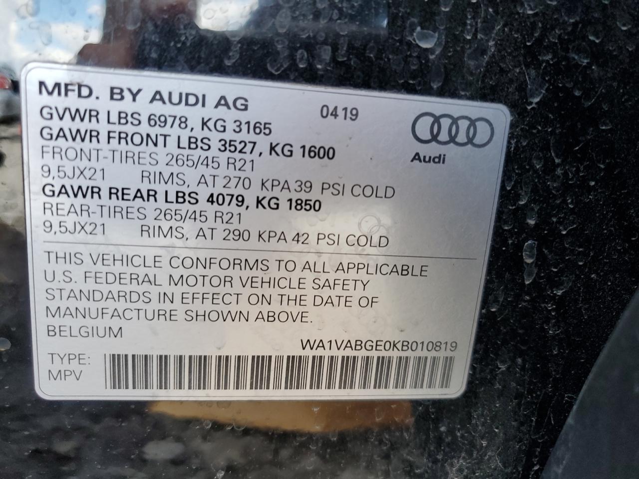 2019 Audi E-Tron Prestige VIN: WA1VABGE0KB010819 Lot: 82218625