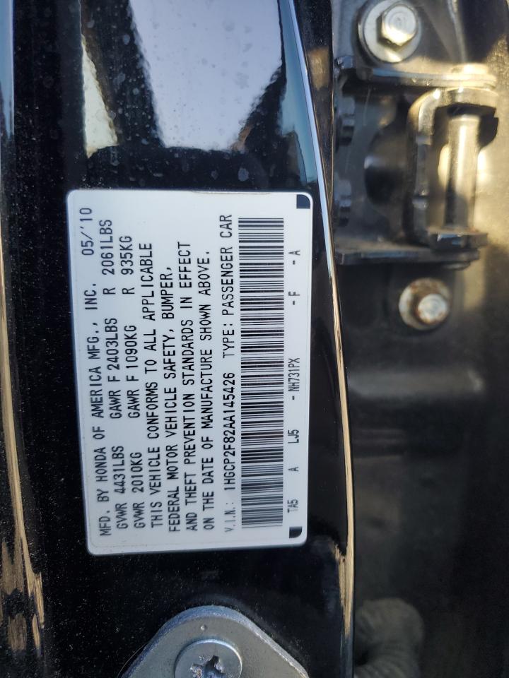2010 Honda Accord Exl VIN: 1HGCP2F82AA145426 Lot: 85160125