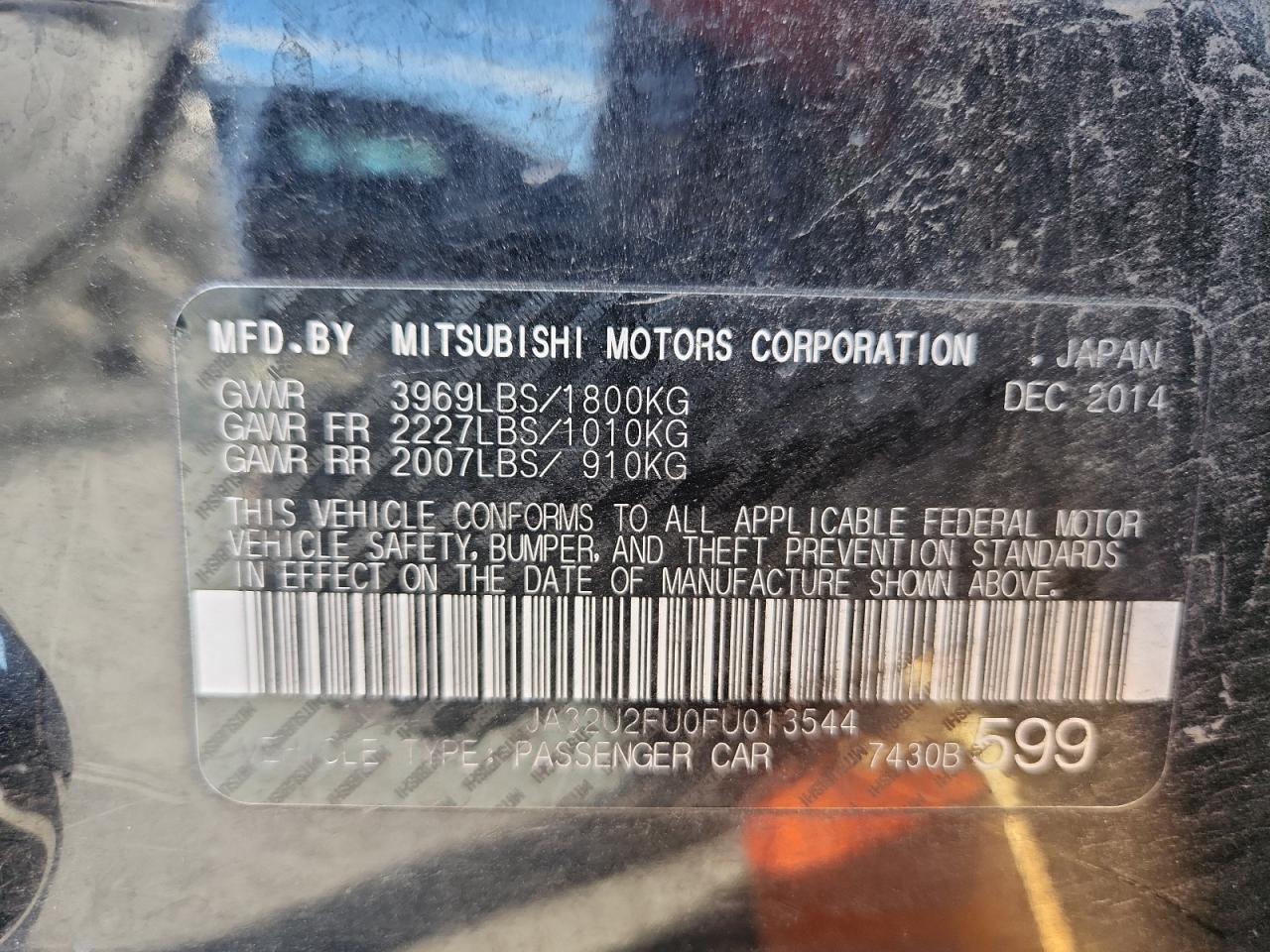 2015 Mitsubishi Lancer Es VIN: JA32U2FU0FU013544 Lot: 86334365