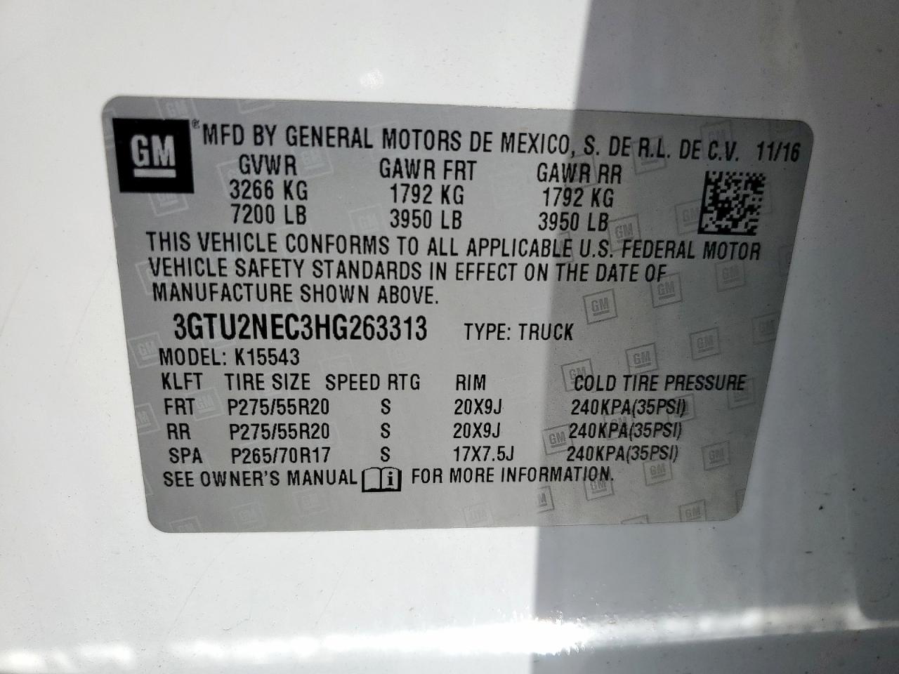 2017 GMC Sierra K1500 Slt VIN: 3GTU2NEC3HG263313 Lot: 85533665