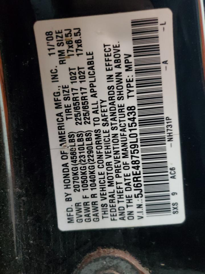 2009 Honda Cr-V Exl VIN: 5J6RE48759L015438 Lot: 90391875