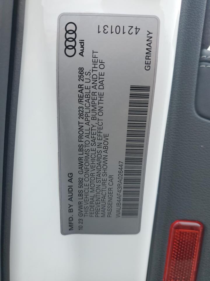 2024 Audi S4 Premium Plus VIN: WAUB4AF43RA026447 Lot: 81952335