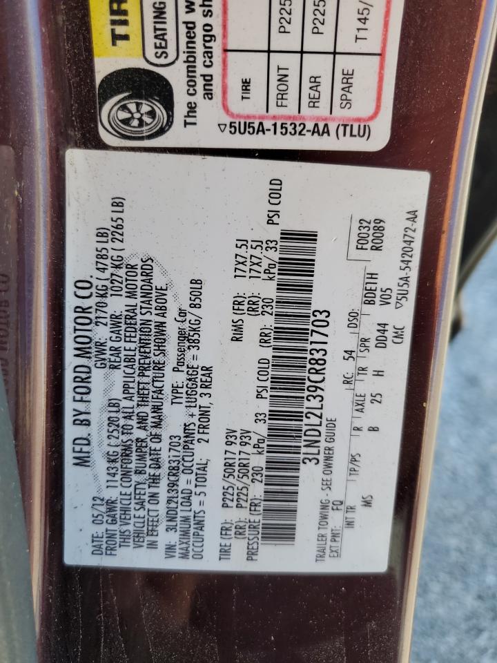 2012 Lincoln Mkz Hybrid VIN: 3LNDL2L39CR831703 Lot: 87106775