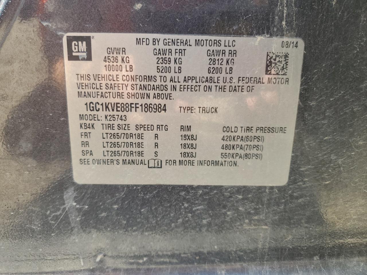 2015 Chevrolet Silverado K2500 Heavy Duty Lt VIN: 1GC1KVE88FF186984 Lot: 81977235