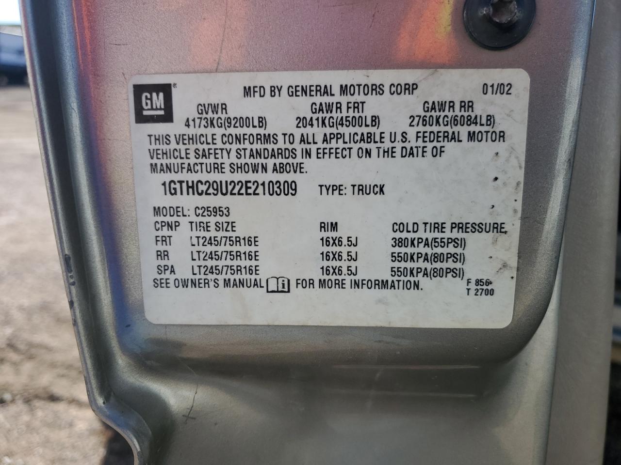 2002 GMC Sierra C2500 Heavy Duty VIN: 1GTHC29U22E210309 Lot: 87397965