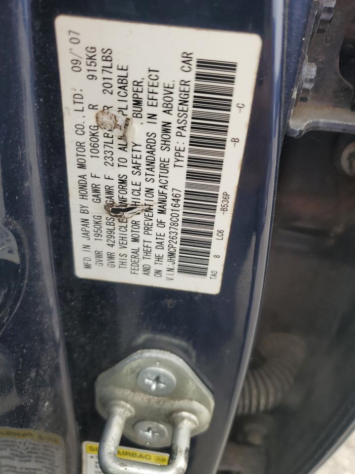 2008 Honda Accord Lx VIN: JHMCP26378C016467 Lot: 96459955