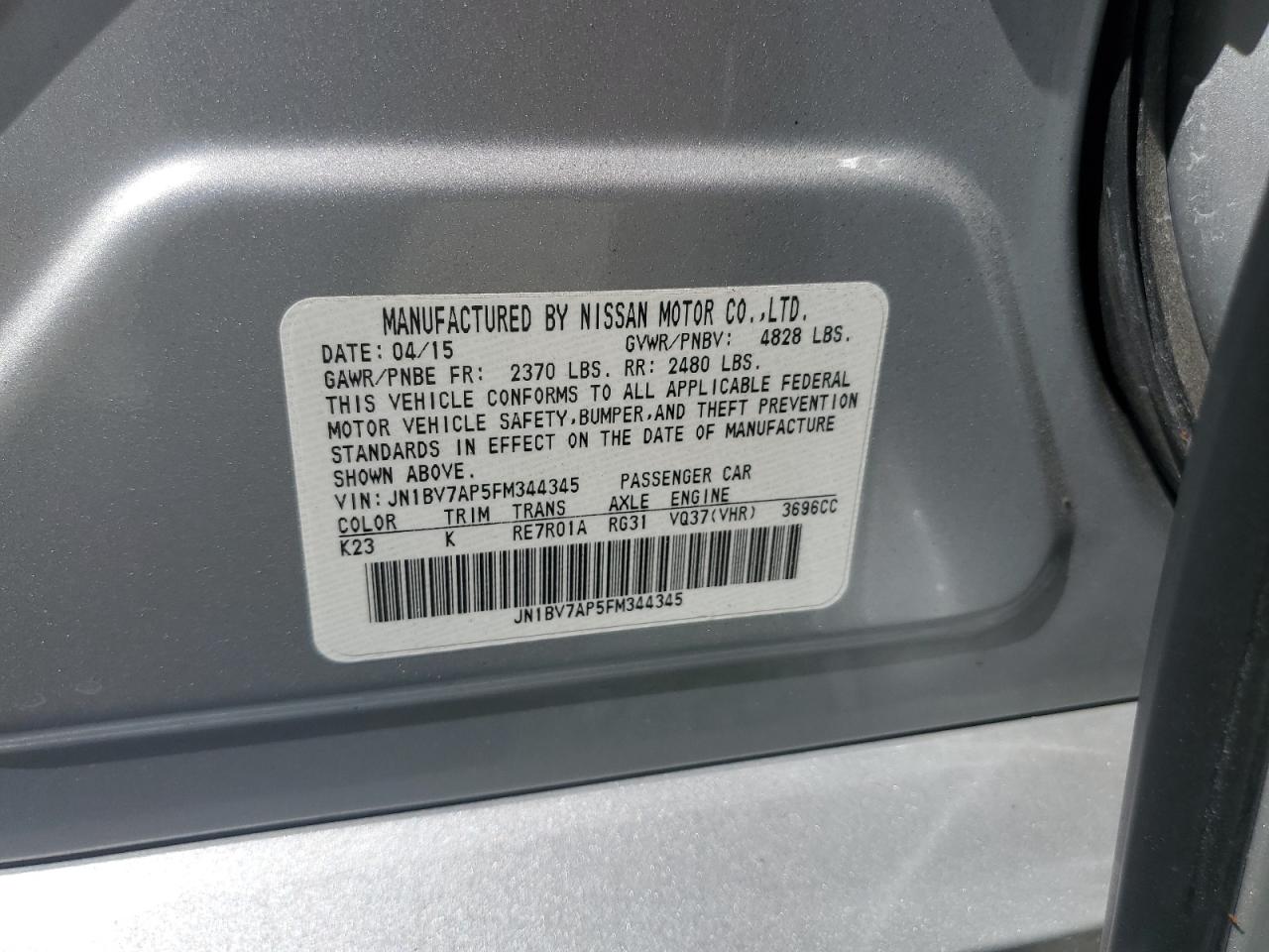 2015 Infiniti Q50 Base VIN: JN1BV7AP5FM344345 Lot: 82374435