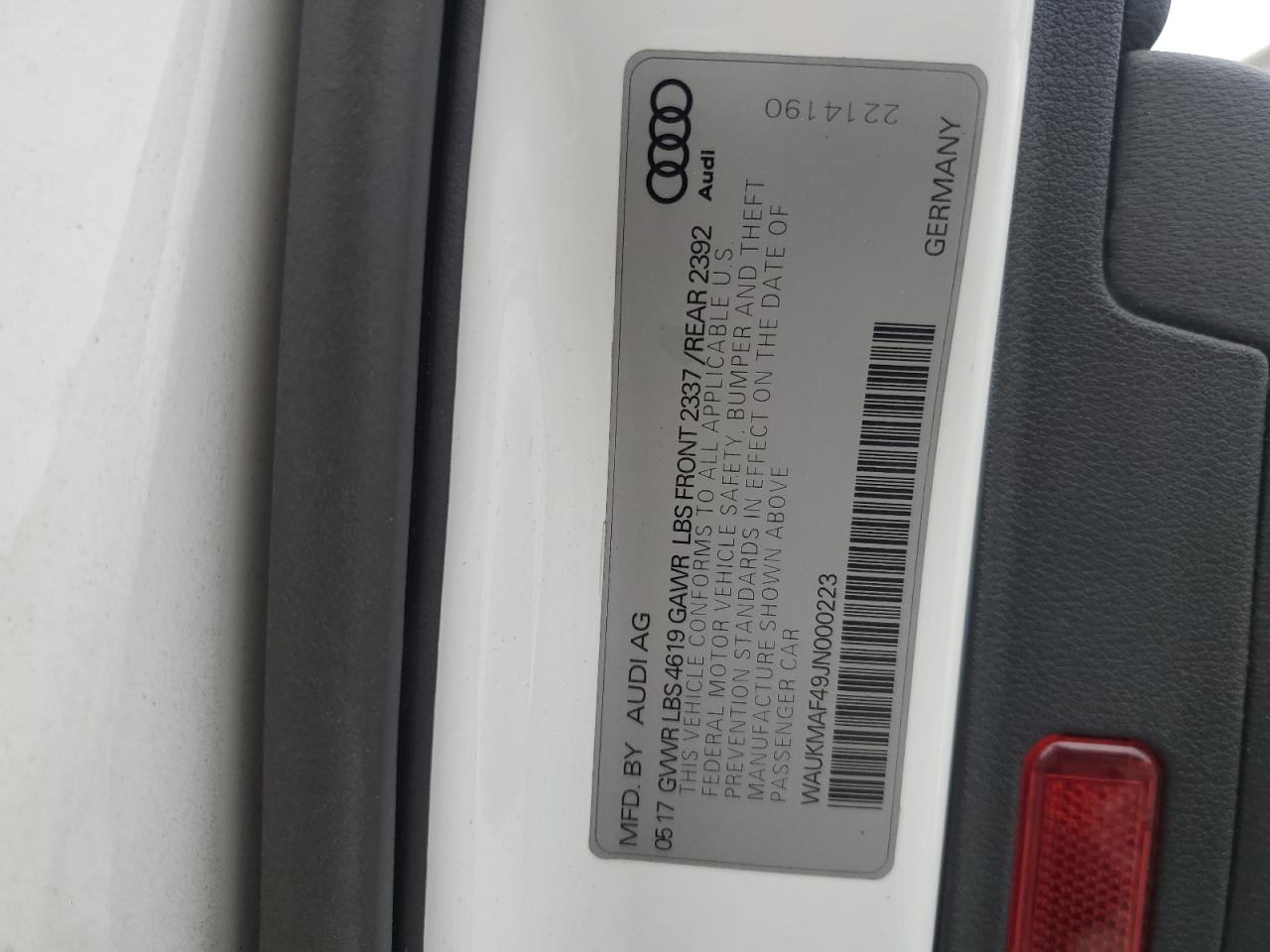 2018 Audi A4 Premium VIN: WAUKMAF49JN000223 Lot: 90410775