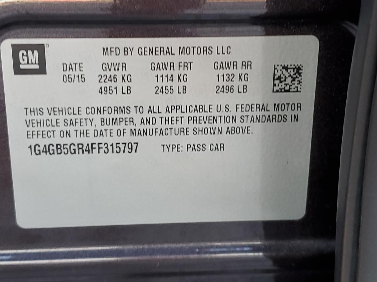 2015 Buick Lacrosse VIN: 1G4GB5GR4FF315797 Lot: 82513275