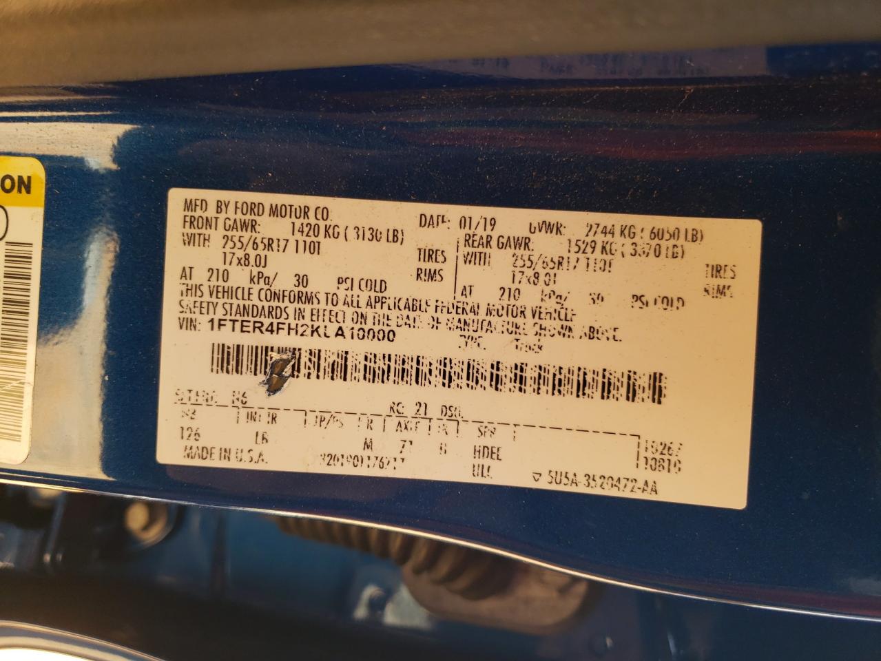 2019 Ford Ranger Xl VIN: 1FTER4FH2KLA10000 Lot: 84616155