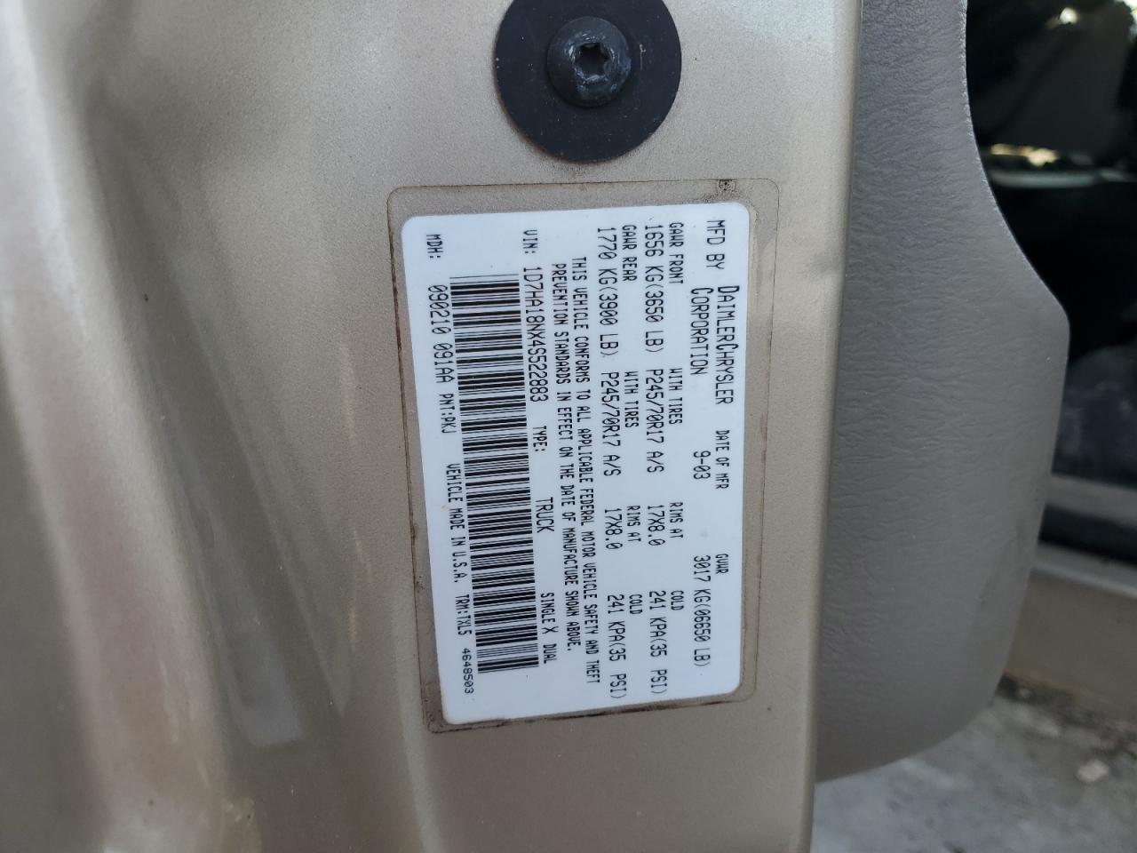 2004 Dodge Ram 1500 St VIN: 1D7HA18NX4S522883 Lot: 86185715