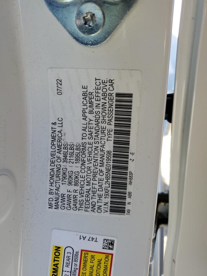 2022 Honda Civic Sport VIN: 19XFL2H85NE019598 Lot: 85643375