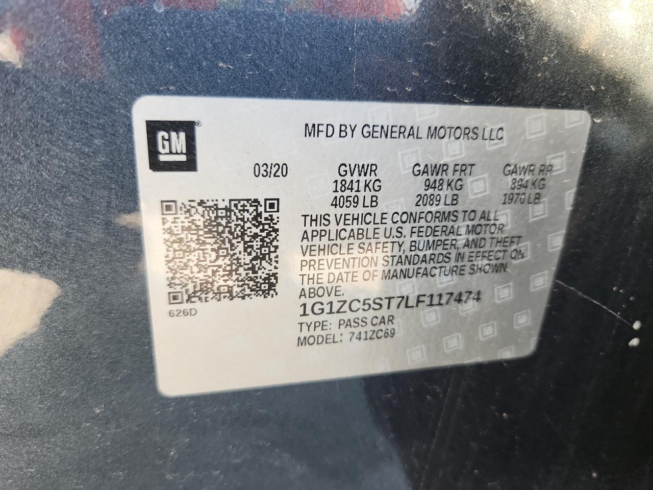 2020 Chevrolet Malibu Ls VIN: 1G1ZC5ST7LF117474 Lot: 86092625