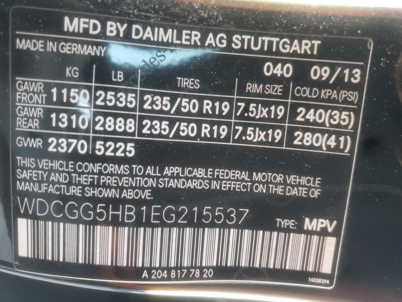2014 Mercedes-Benz Glk 350 VIN: WDCGG5HB1EG215537 Lot: 86683295