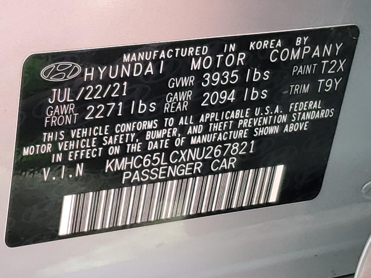 2022 Hyundai Ioniq Blue VIN: KMHC65LCXNU267821 Lot: 86170645