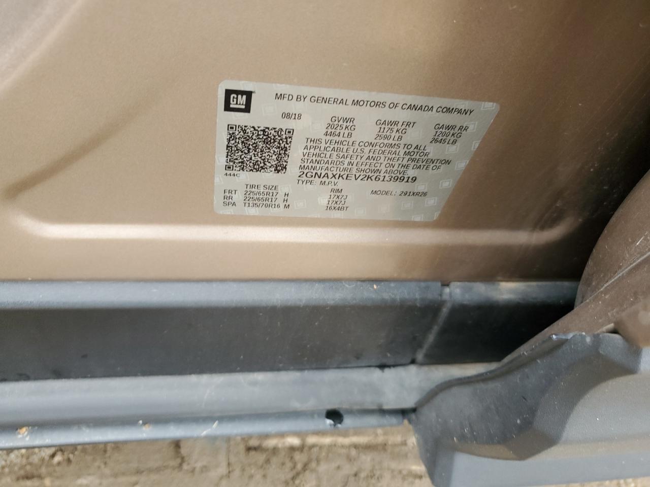 2019 Chevrolet Equinox Lt VIN: 2GNAXKEV2K6139919 Lot: 83801795